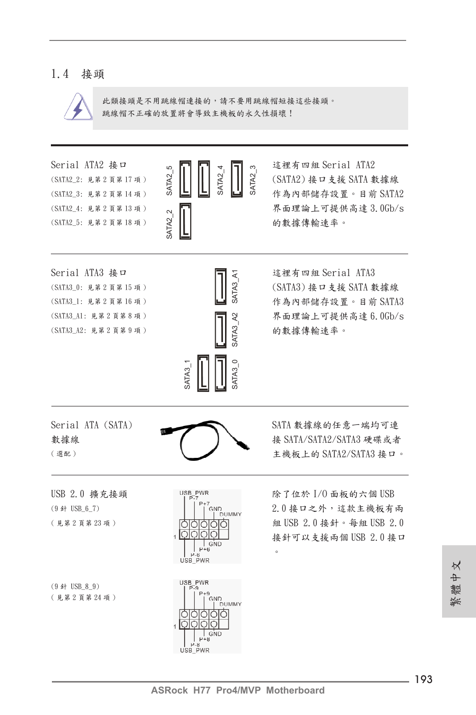 4 接頭, 繁體中文 | ASRock H77 Pro4__MVP User Manual | Page 193 / 208