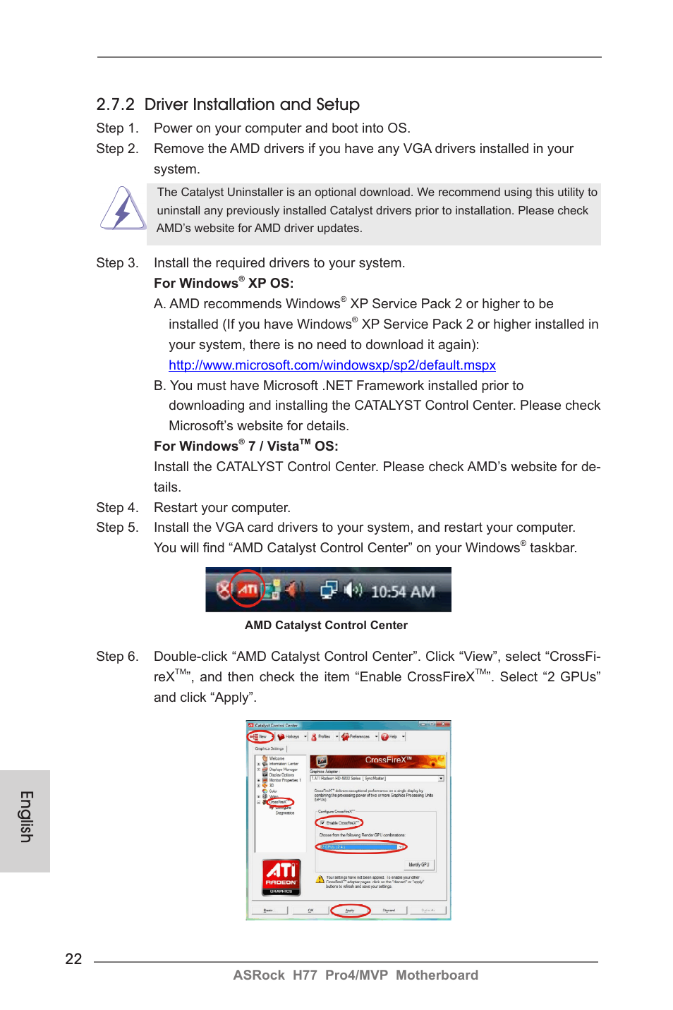 English, 2 driver installation and setup | ASRock H77 Pro4__MVP User Manual | Page 22 / 208