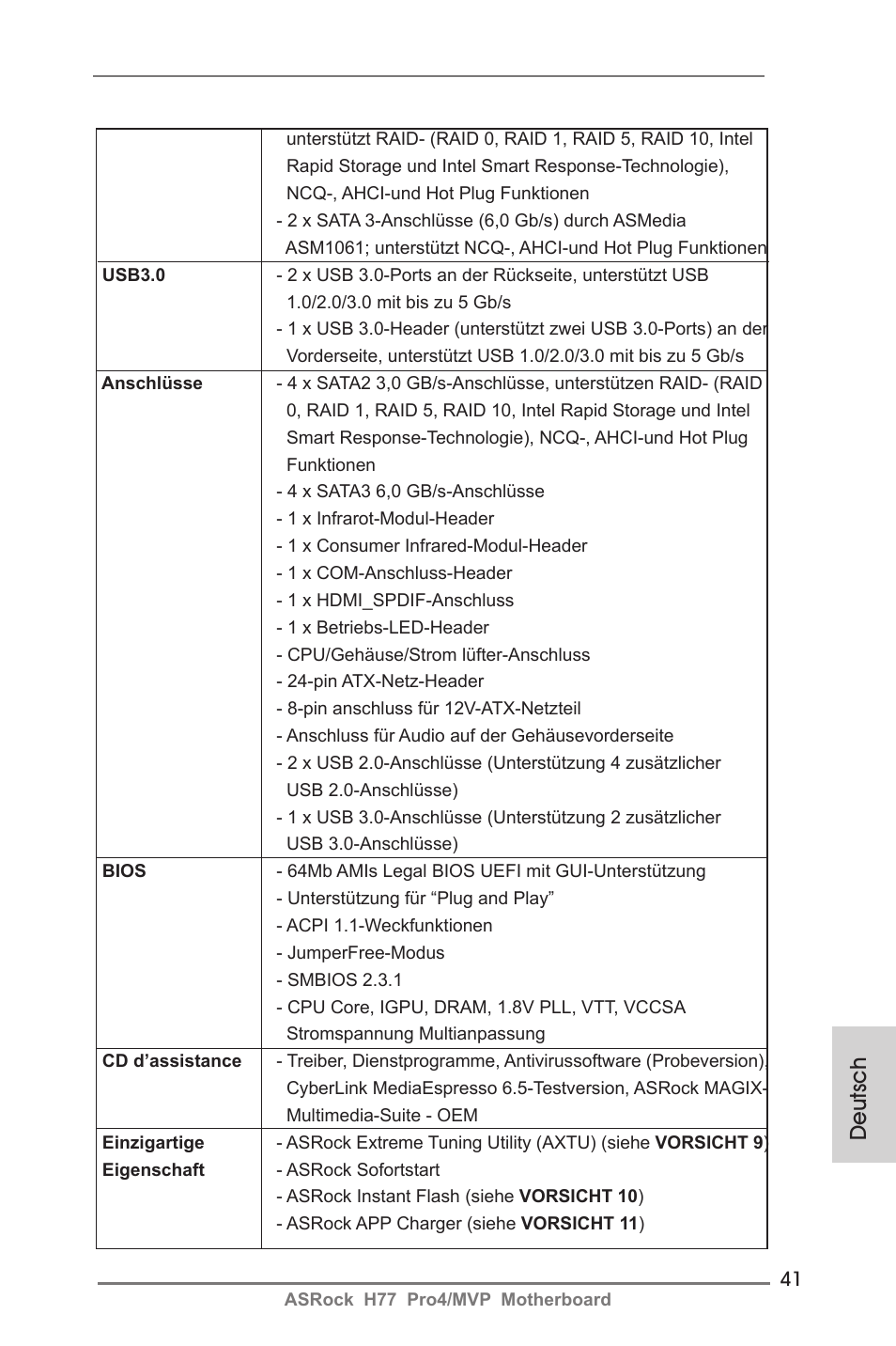 Deutsch | ASRock H77 Pro4__MVP User Manual | Page 41 / 208