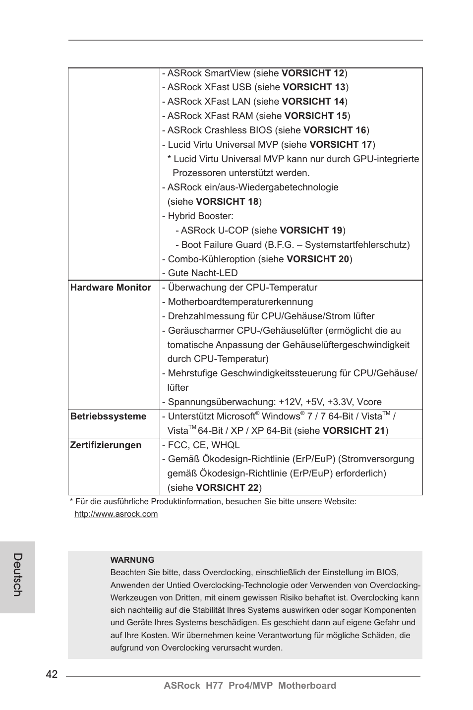 Deutsch | ASRock H77 Pro4__MVP User Manual | Page 42 / 208
