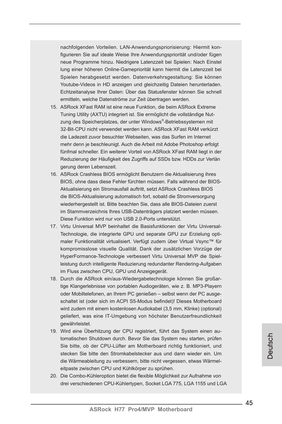 Deutsch | ASRock H77 Pro4__MVP User Manual | Page 45 / 208