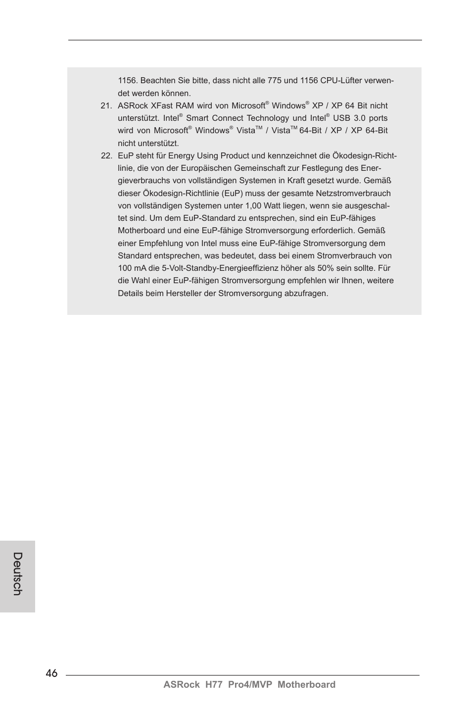 Deutsch, Asrock h77 pro4/mvp motherboard | ASRock H77 Pro4__MVP User Manual | Page 46 / 208