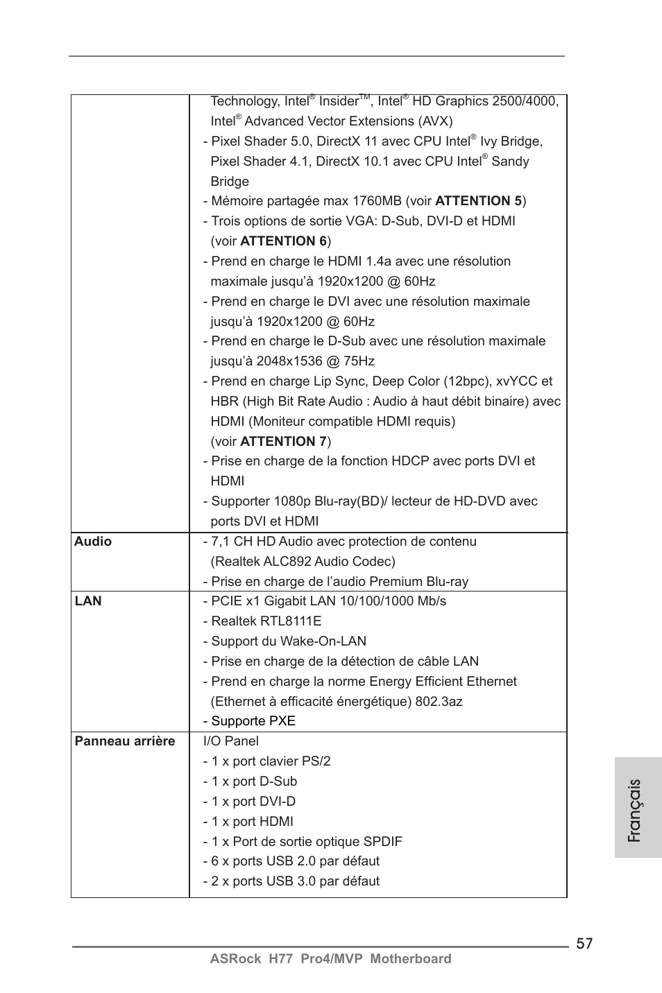 Français | ASRock H77 Pro4__MVP User Manual | Page 57 / 208