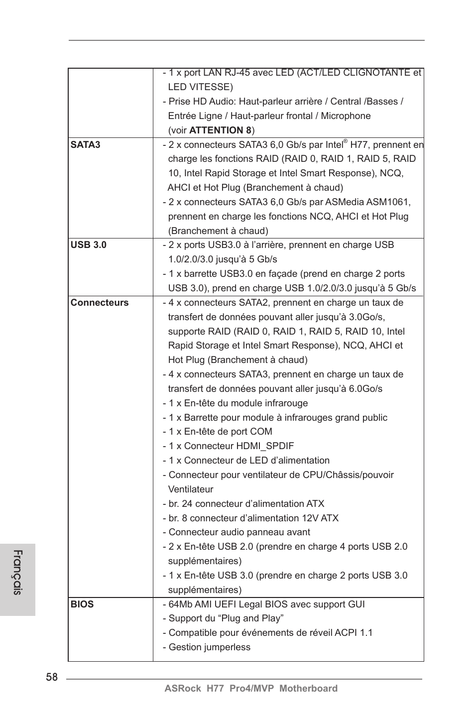 Français | ASRock H77 Pro4__MVP User Manual | Page 58 / 208