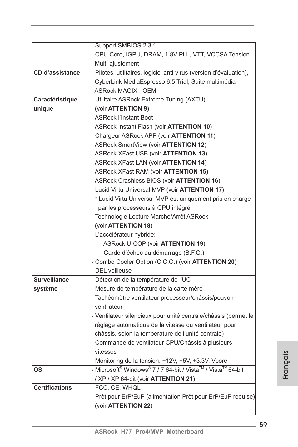 Français | ASRock H77 Pro4__MVP User Manual | Page 59 / 208