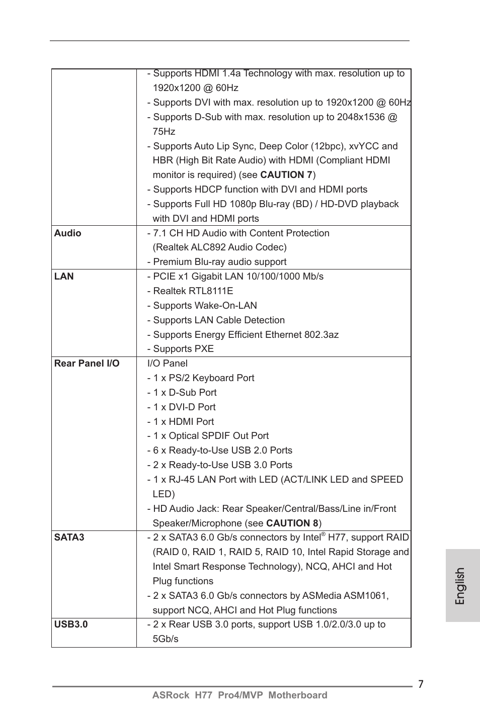 English | ASRock H77 Pro4__MVP User Manual | Page 7 / 208