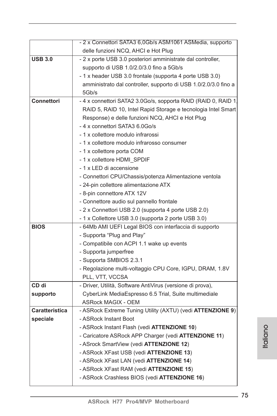 Italiano | ASRock H77 Pro4__MVP User Manual | Page 75 / 208