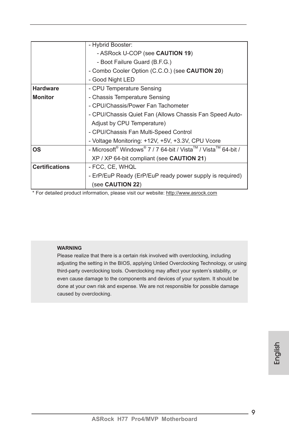 English | ASRock H77 Pro4__MVP User Manual | Page 9 / 208