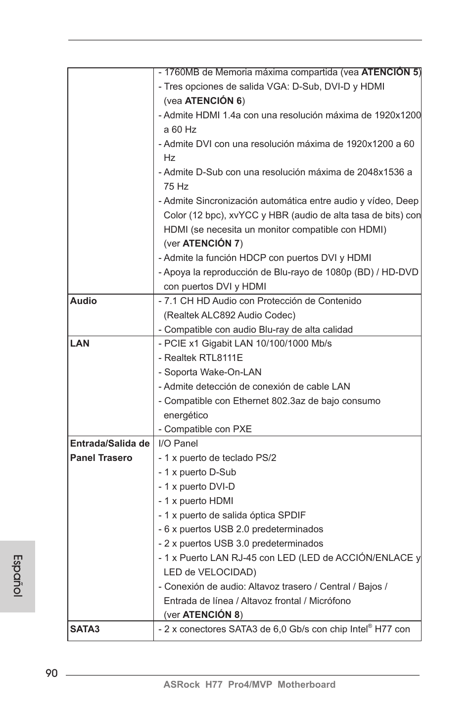 Español | ASRock H77 Pro4__MVP User Manual | Page 90 / 208