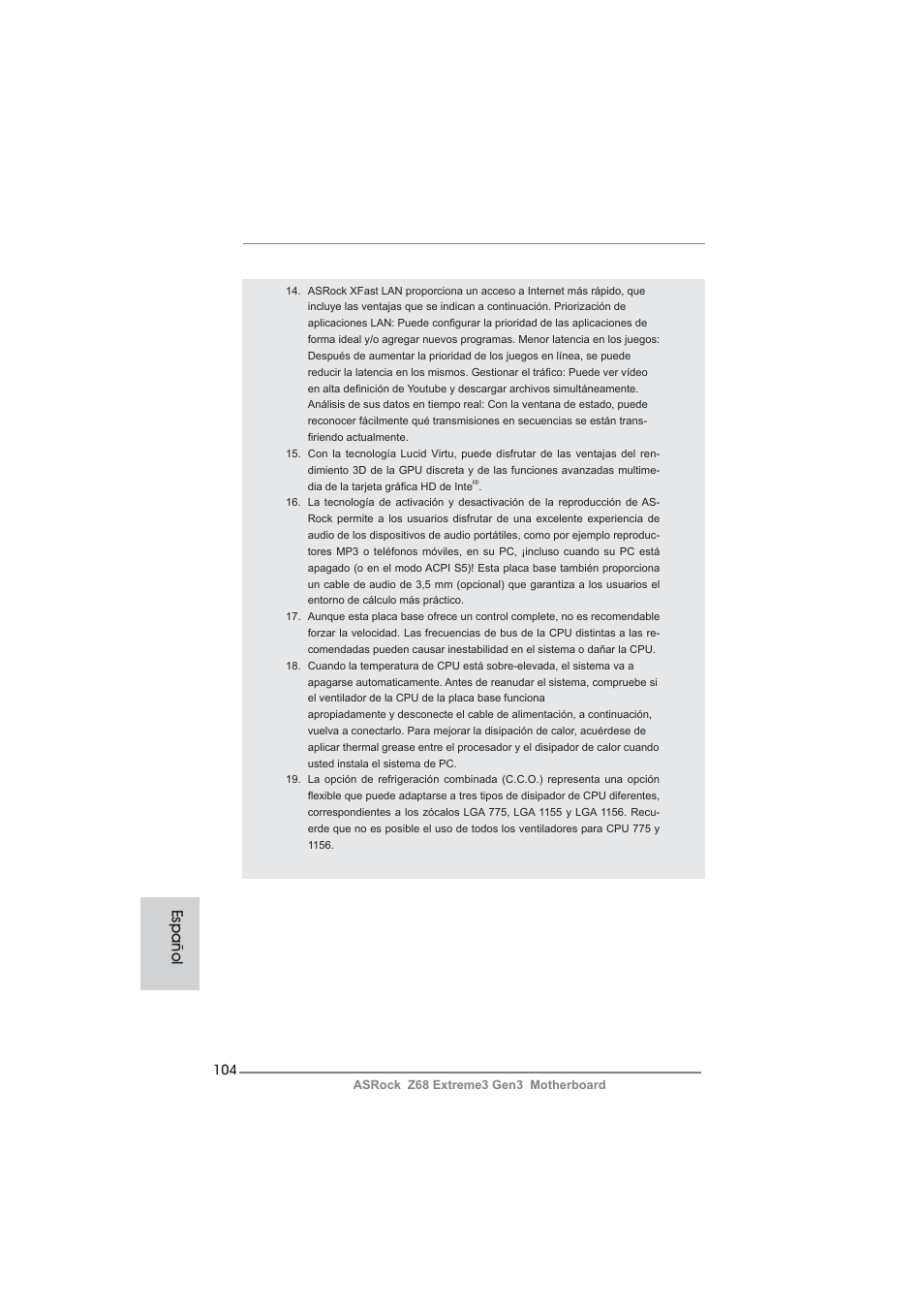 Español | ASRock Z68 Extreme3 Gen3 User Manual | Page 104 / 217