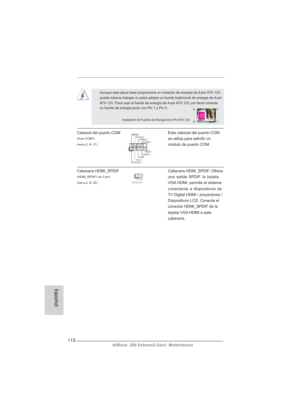 Español | ASRock Z68 Extreme3 Gen3 User Manual | Page 112 / 217