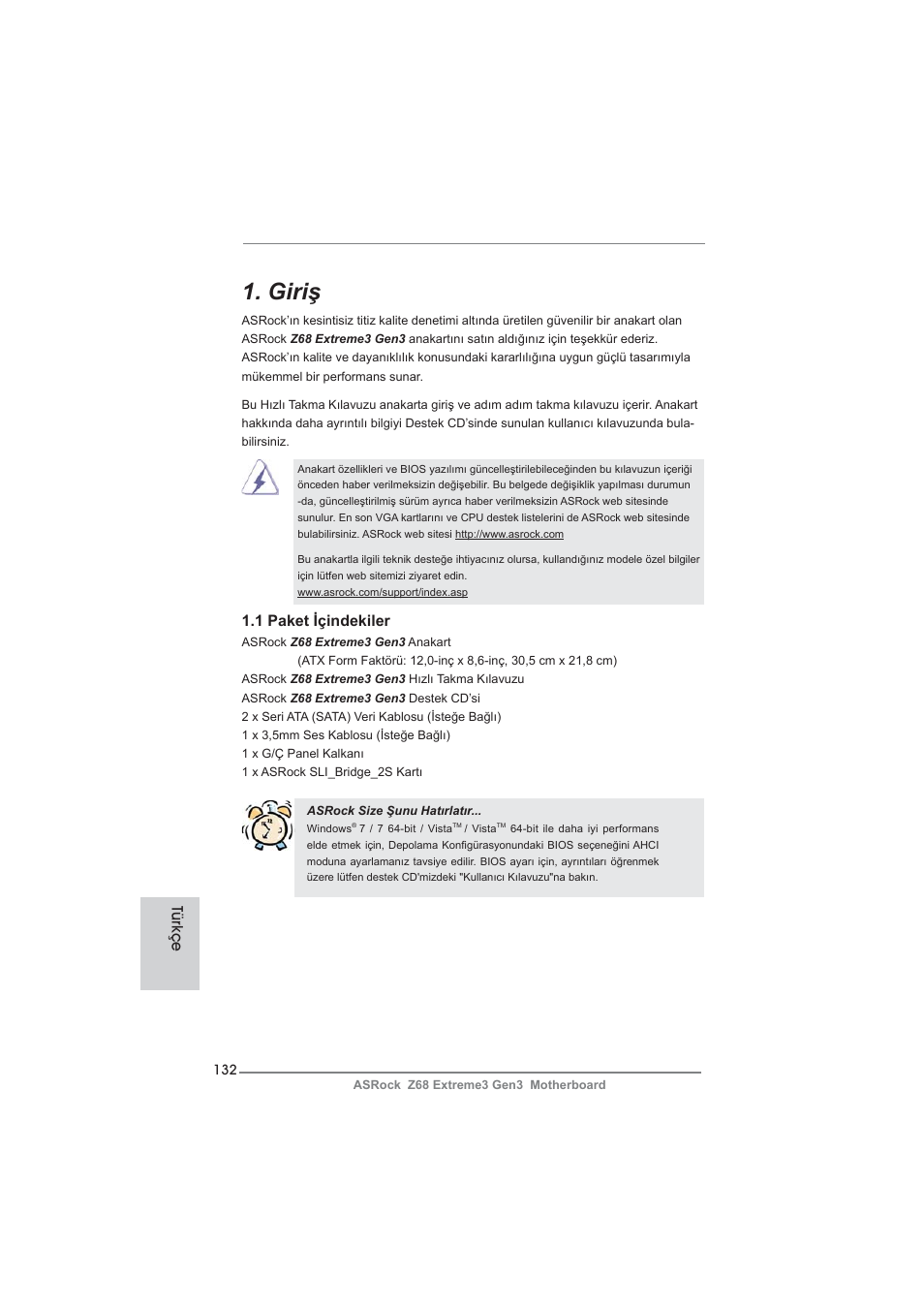 Turkish, Giriş | ASRock Z68 Extreme3 Gen3 User Manual | Page 132 / 217