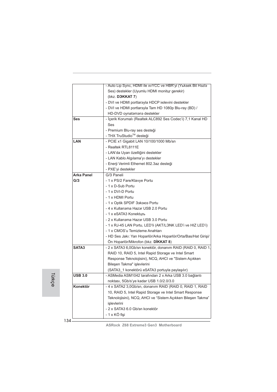 Türkçe | ASRock Z68 Extreme3 Gen3 User Manual | Page 134 / 217