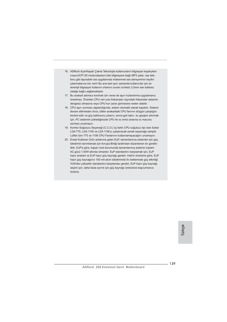 Türkçe | ASRock Z68 Extreme3 Gen3 User Manual | Page 139 / 217