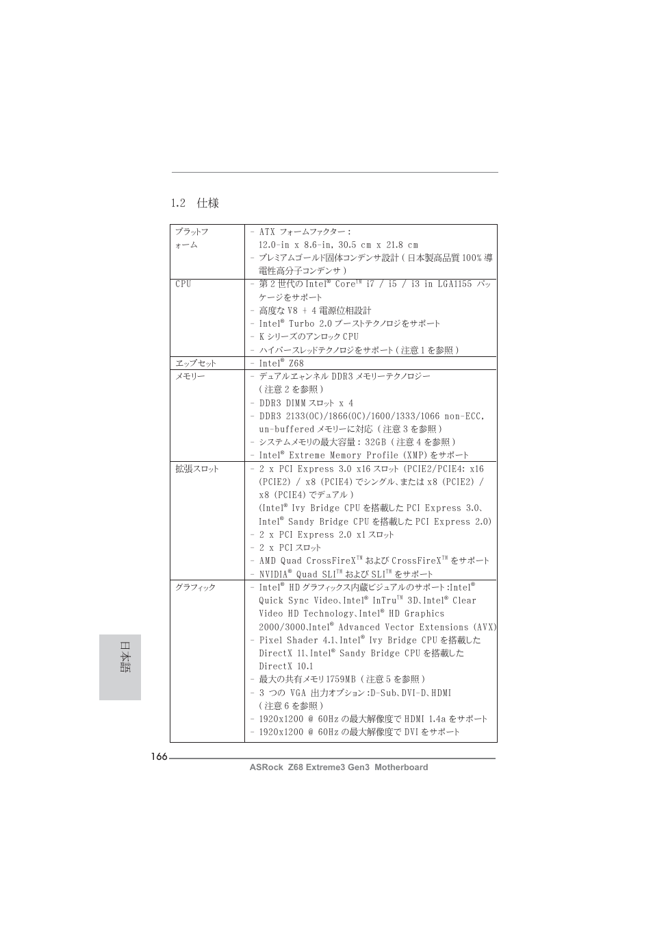 2 仕様 | ASRock Z68 Extreme3 Gen3 User Manual | Page 166 / 217