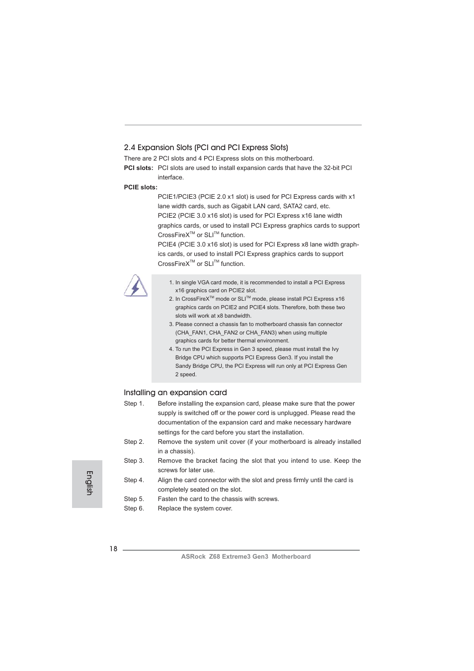 Installing an expansion card | ASRock Z68 Extreme3 Gen3 User Manual | Page 18 / 217
