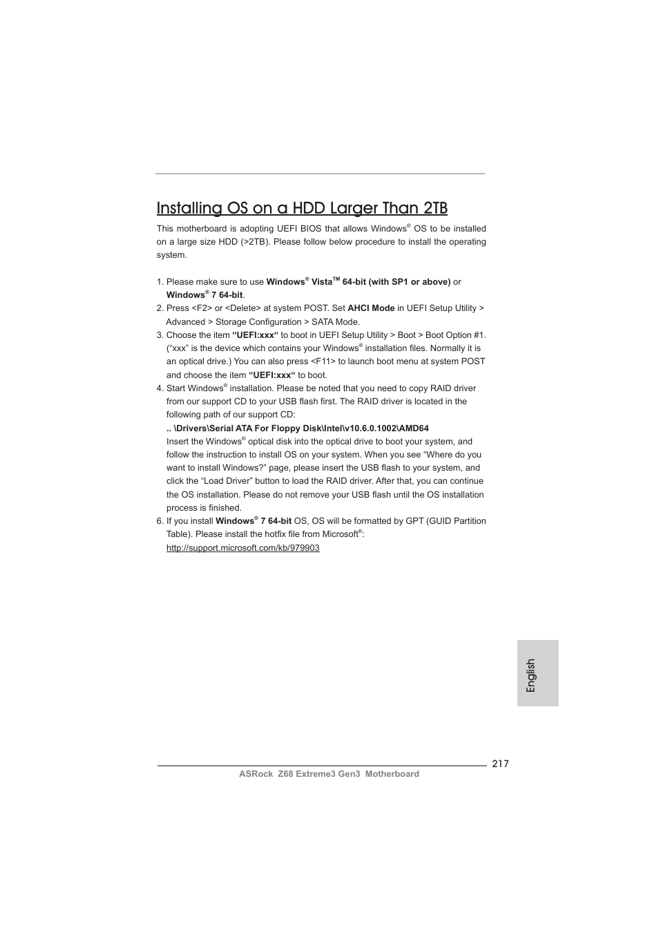 Installing os on a hdd larger than 2tb, English | ASRock Z68 Extreme3 Gen3 User Manual | Page 217 / 217