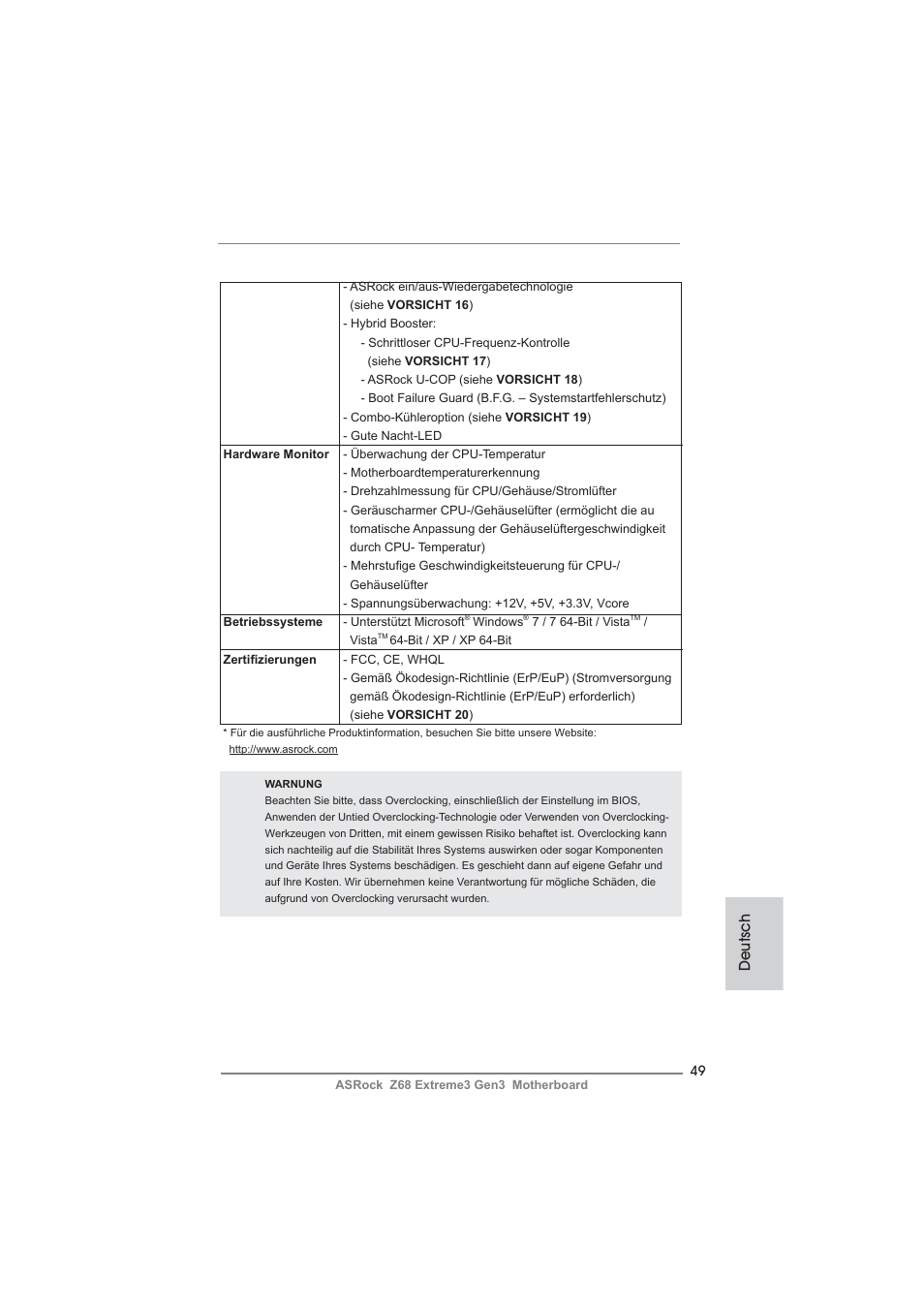Deutsch | ASRock Z68 Extreme3 Gen3 User Manual | Page 49 / 217