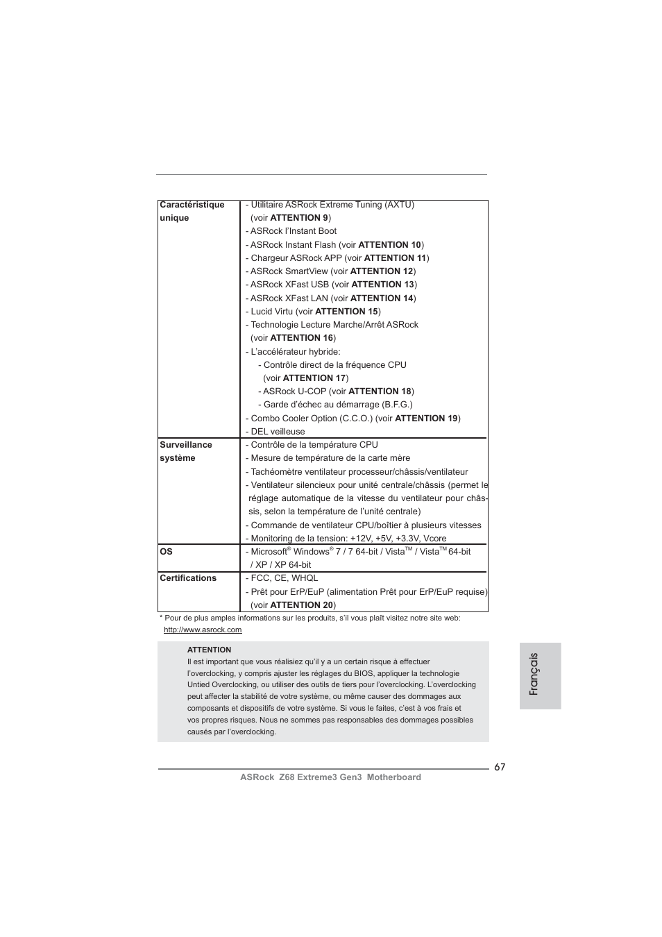 Français | ASRock Z68 Extreme3 Gen3 User Manual | Page 67 / 217