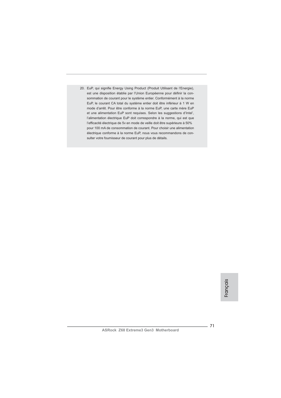 Français | ASRock Z68 Extreme3 Gen3 User Manual | Page 71 / 217