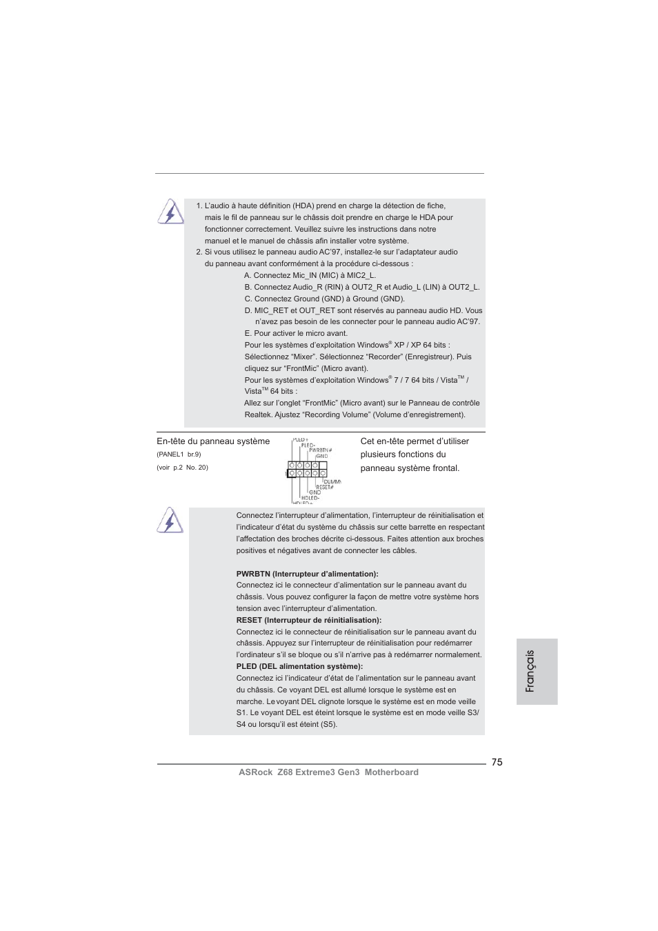 Français | ASRock Z68 Extreme3 Gen3 User Manual | Page 75 / 217