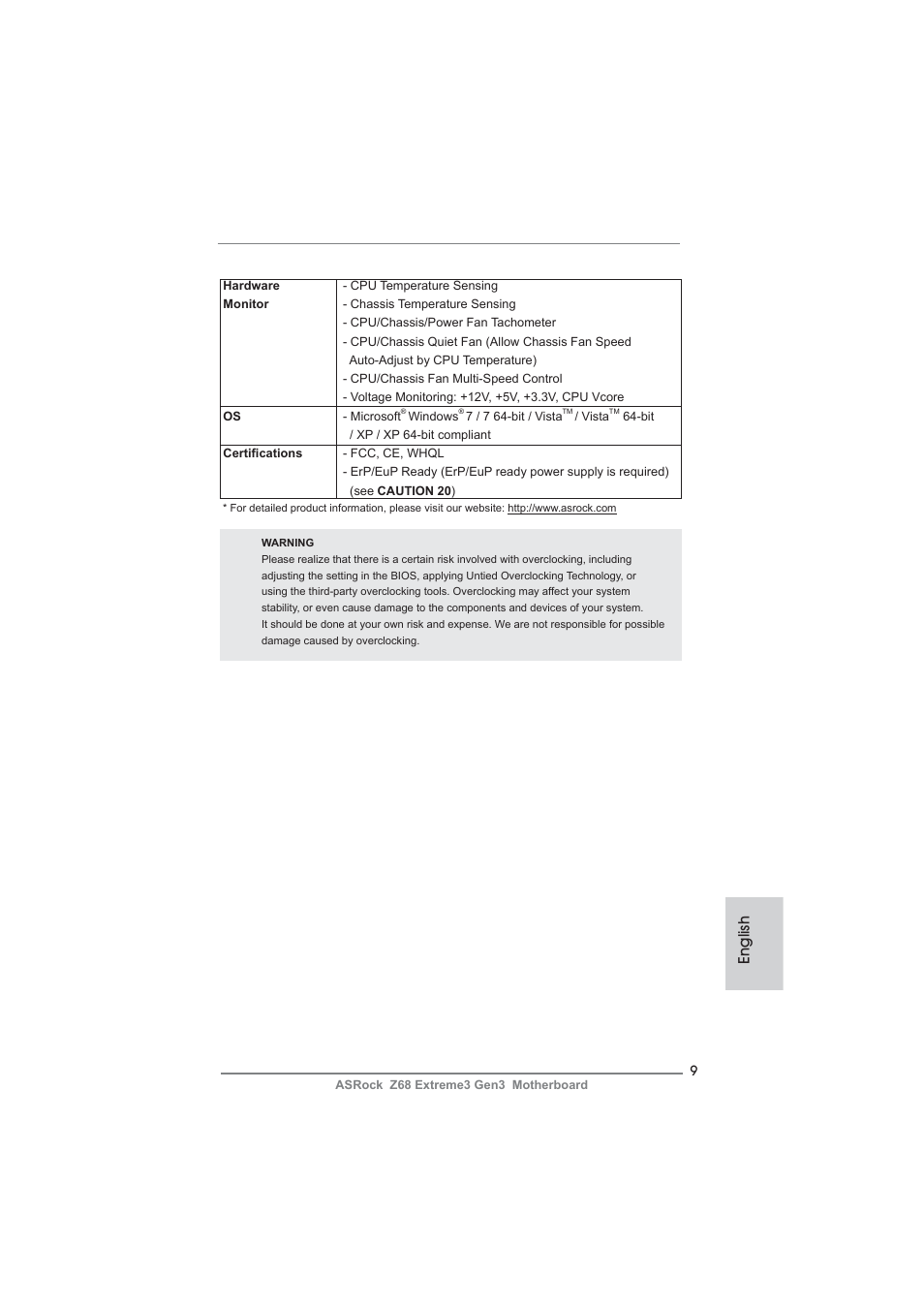 English | ASRock Z68 Extreme3 Gen3 User Manual | Page 9 / 217