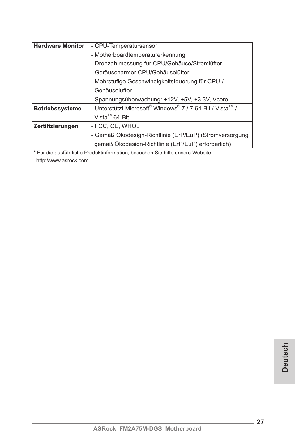Deutsch | ASRock FM2A75M-DGS User Manual | Page 27 / 138