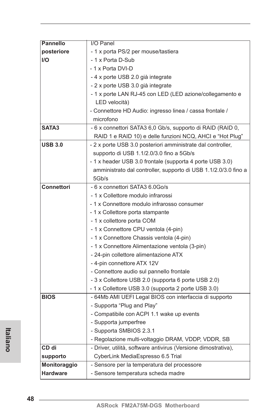 Italiano | ASRock FM2A75M-DGS User Manual | Page 48 / 138