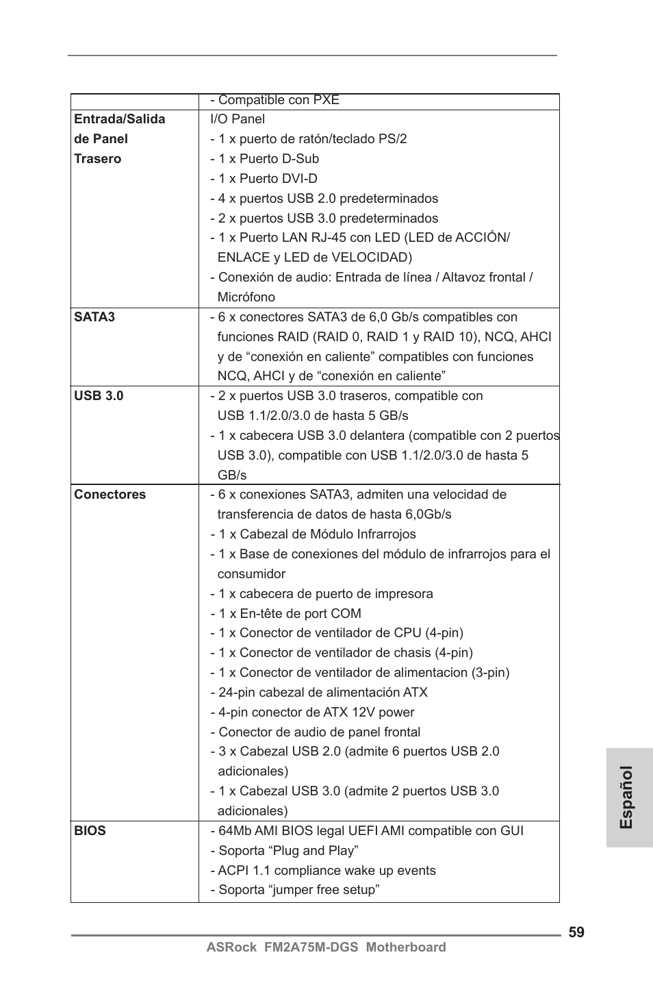 Español | ASRock FM2A75M-DGS User Manual | Page 59 / 138