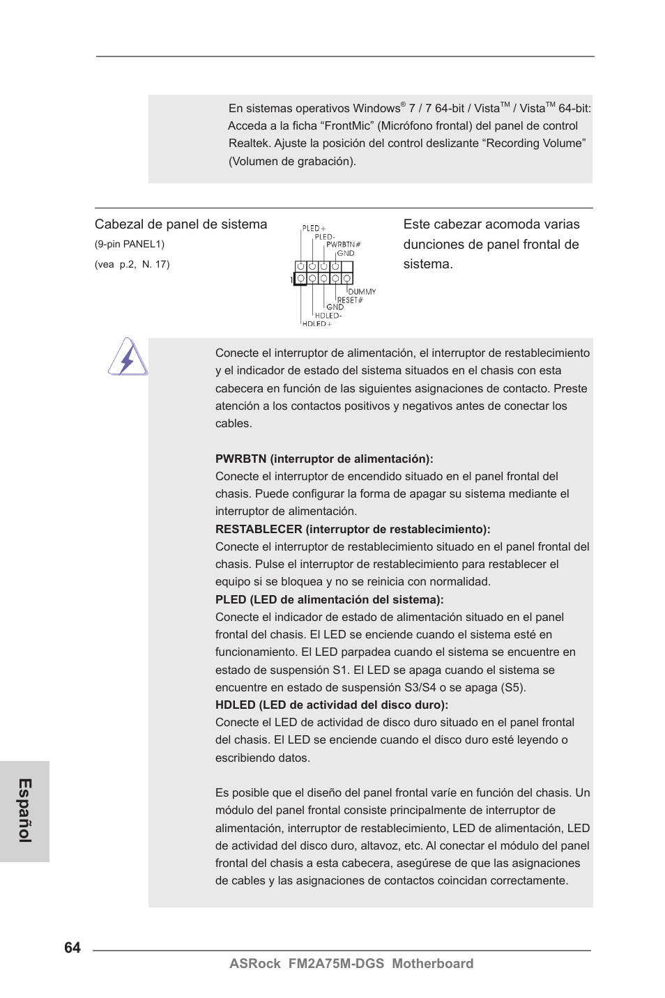 Español | ASRock FM2A75M-DGS User Manual | Page 64 / 138