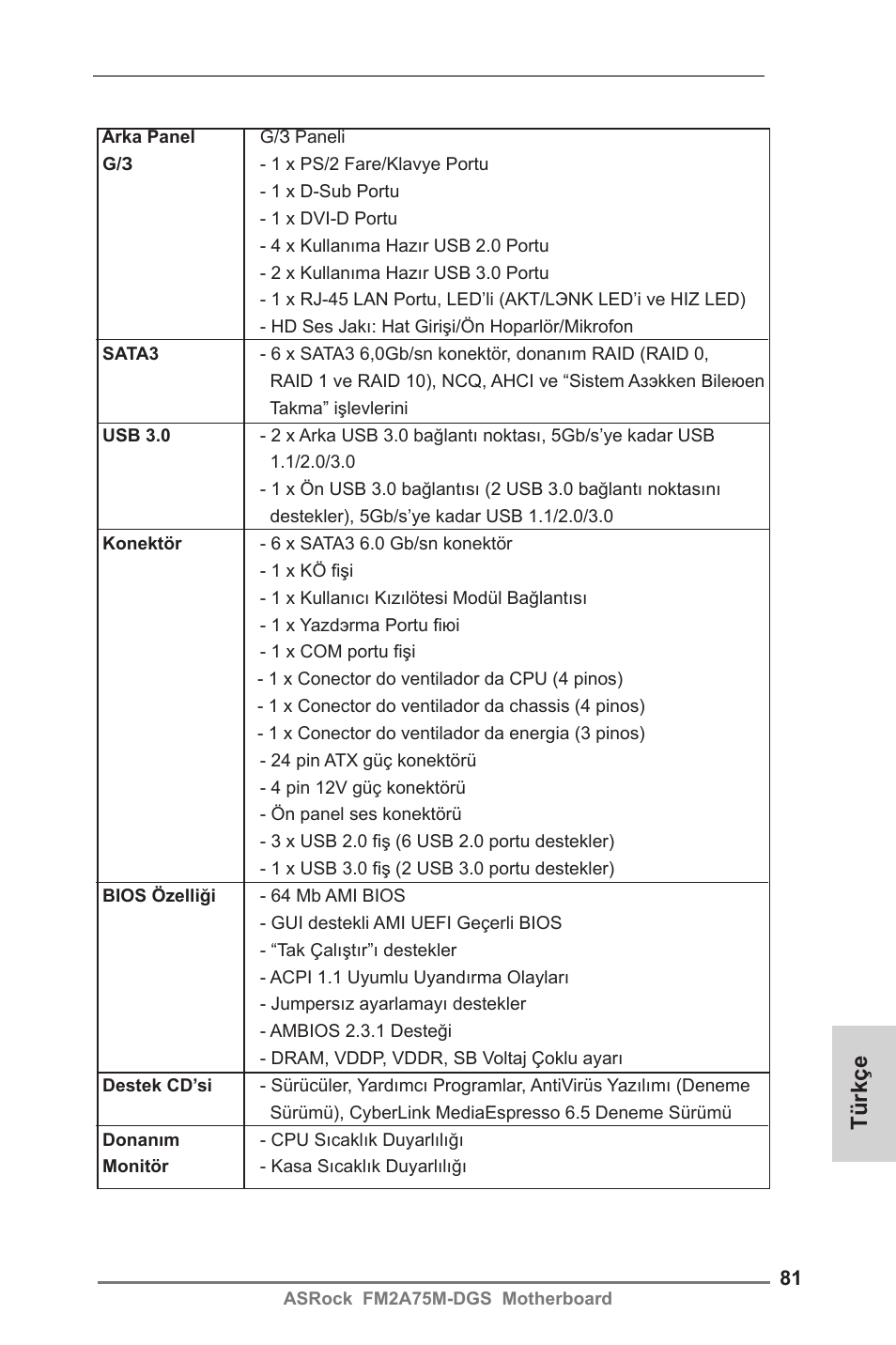 Türkçe | ASRock FM2A75M-DGS User Manual | Page 81 / 138