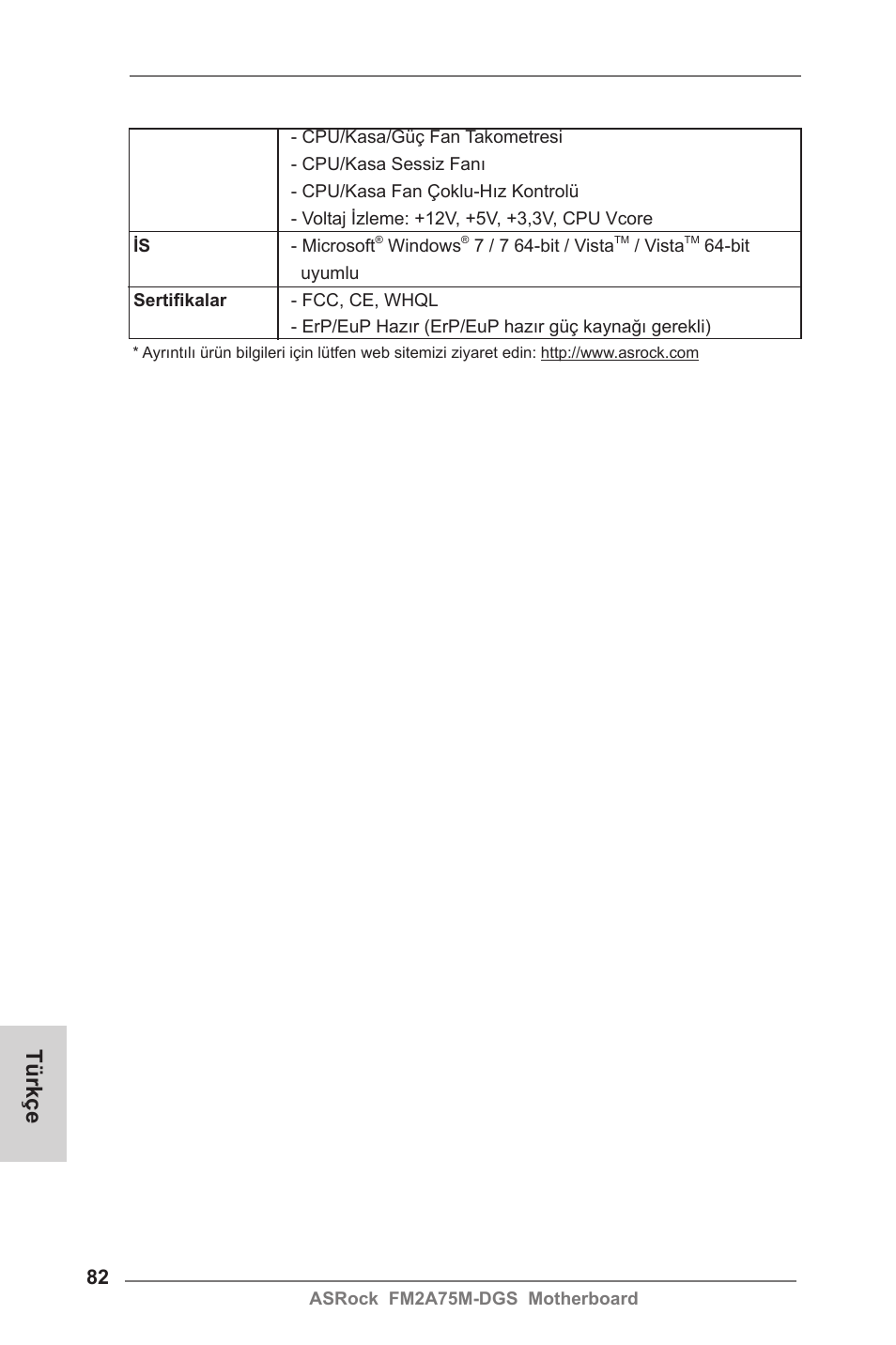 Türkçe | ASRock FM2A75M-DGS User Manual | Page 82 / 138