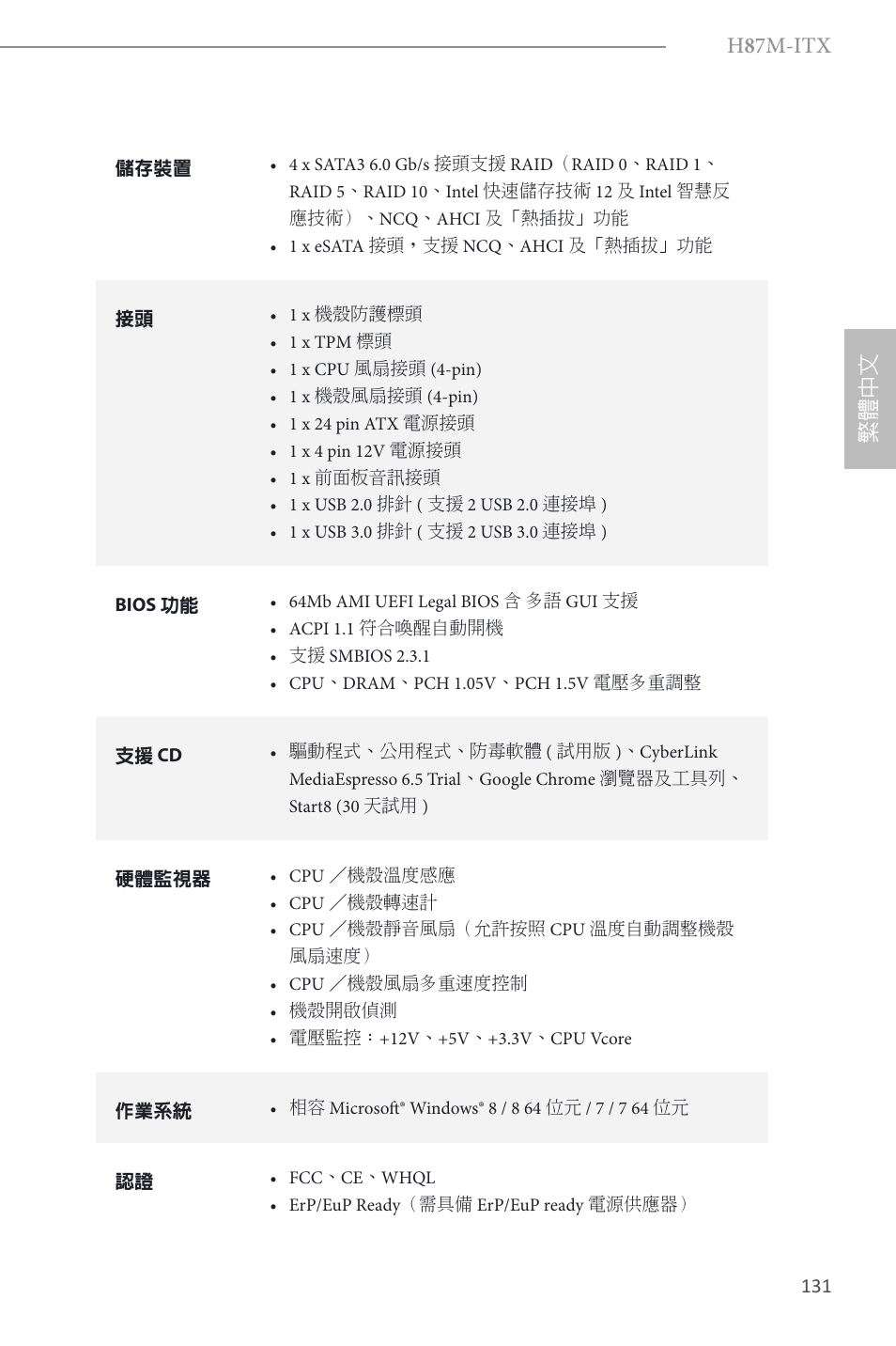 H 8 7m-itx, 繁體中文 | ASRock H87M-ITX User Manual | Page 132 / 149