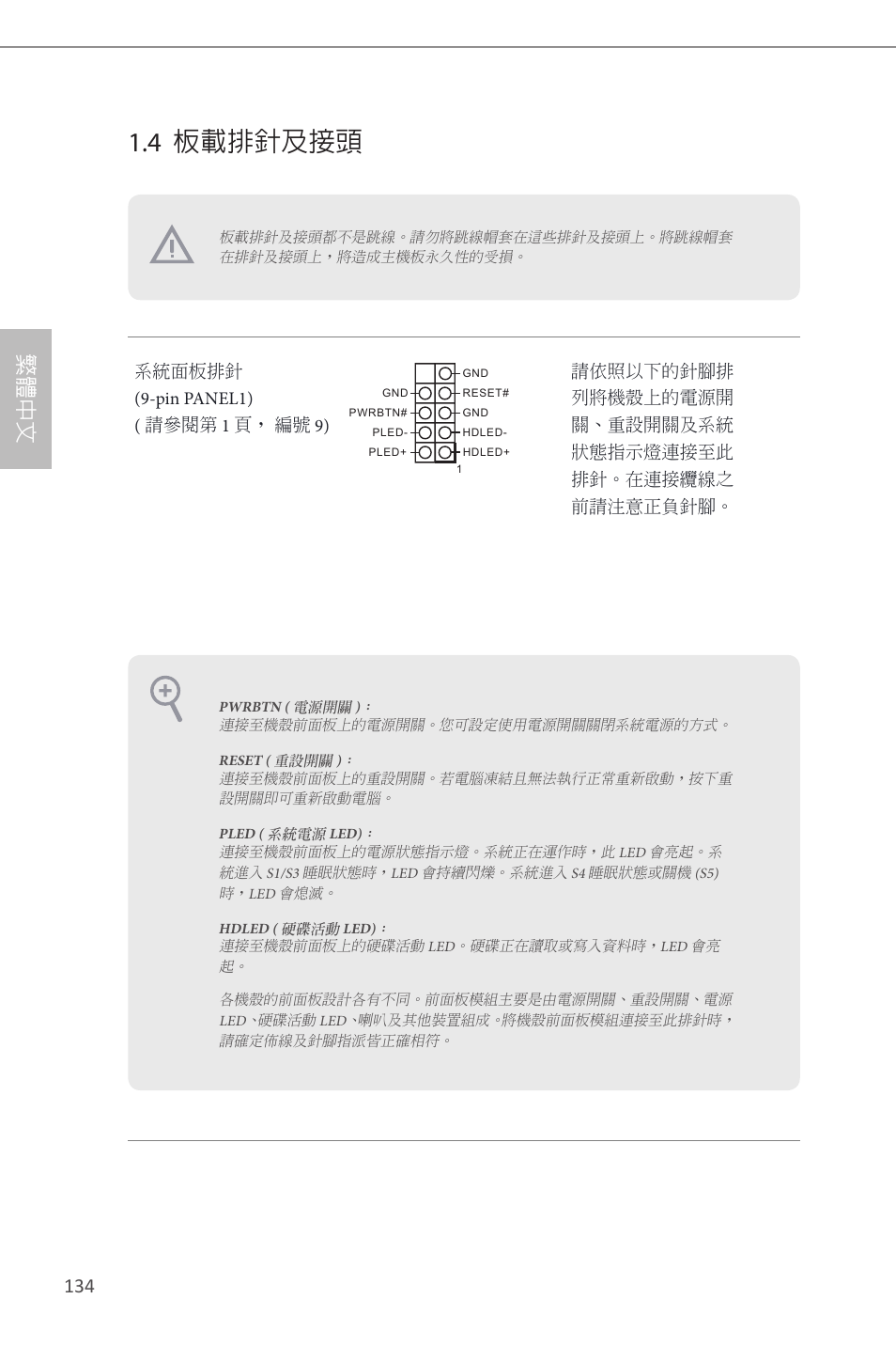 4 板載排針及接頭, 繁體中文 | ASRock H87M-ITX User Manual | Page 135 / 149