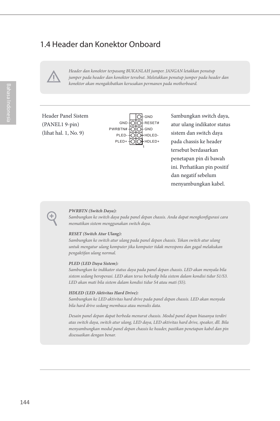 4 header dan konektor onboard, Bahasa i ndonesia | ASRock H87M-ITX User Manual | Page 145 / 149