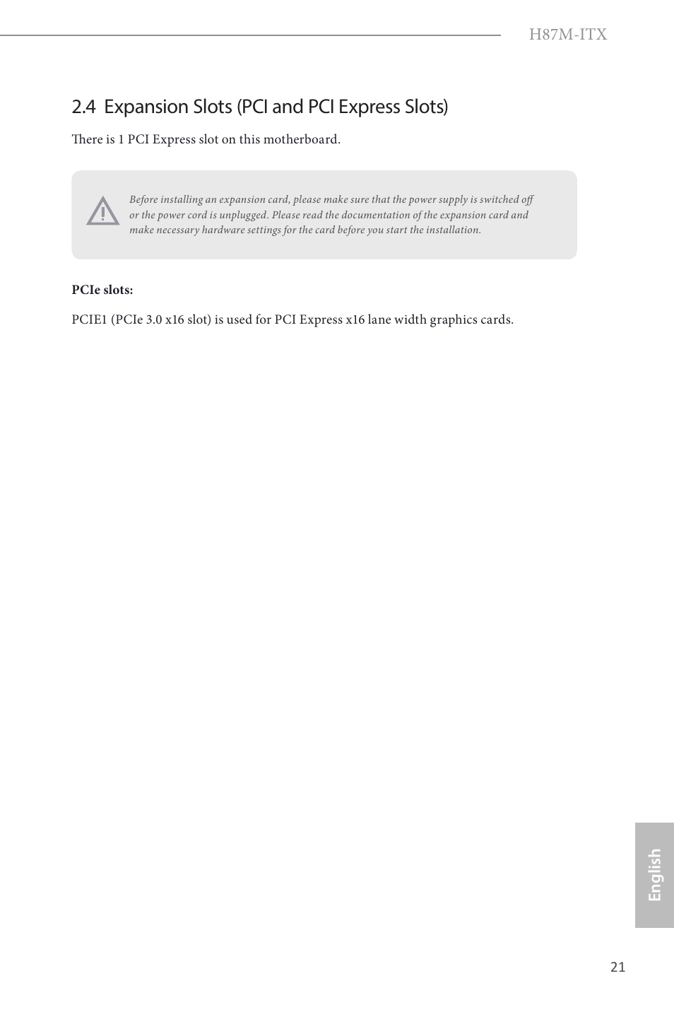 4 expansion slots (pci and pci express slots) | ASRock H87M-ITX User Manual | Page 22 / 149