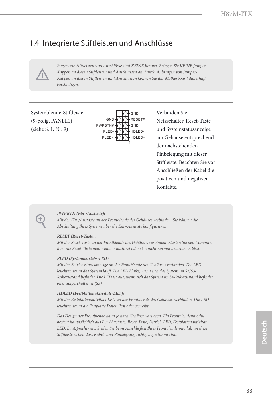 4 integrierte stiftleisten und anschlüsse, H 8 7m-itx, Deutsch | ASRock H87M-ITX User Manual | Page 34 / 149