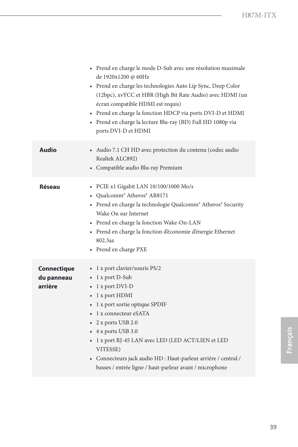 H 8 7m-itx, Fr ançais français | ASRock H87M-ITX User Manual | Page 40 / 149