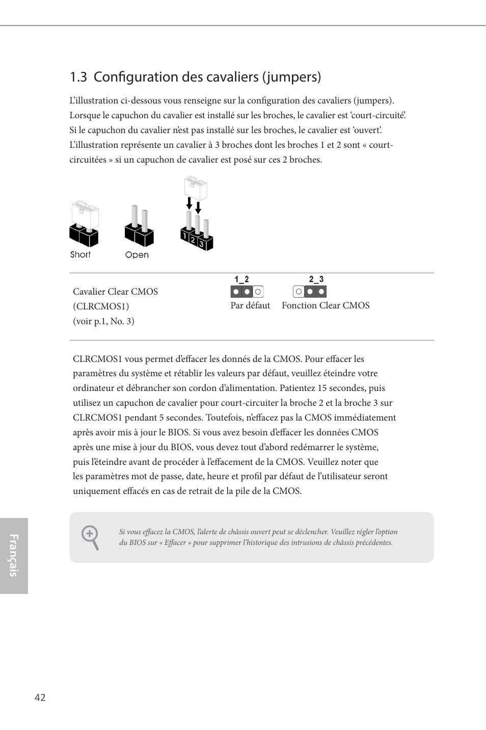 3 configuration des cavaliers (jumpers) | ASRock H87M-ITX User Manual | Page 43 / 149