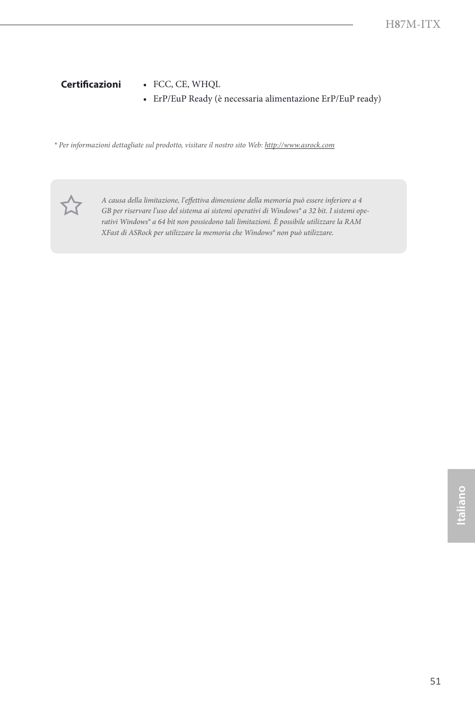 H 8 7m-itx, Italiano | ASRock H87M-ITX User Manual | Page 52 / 149