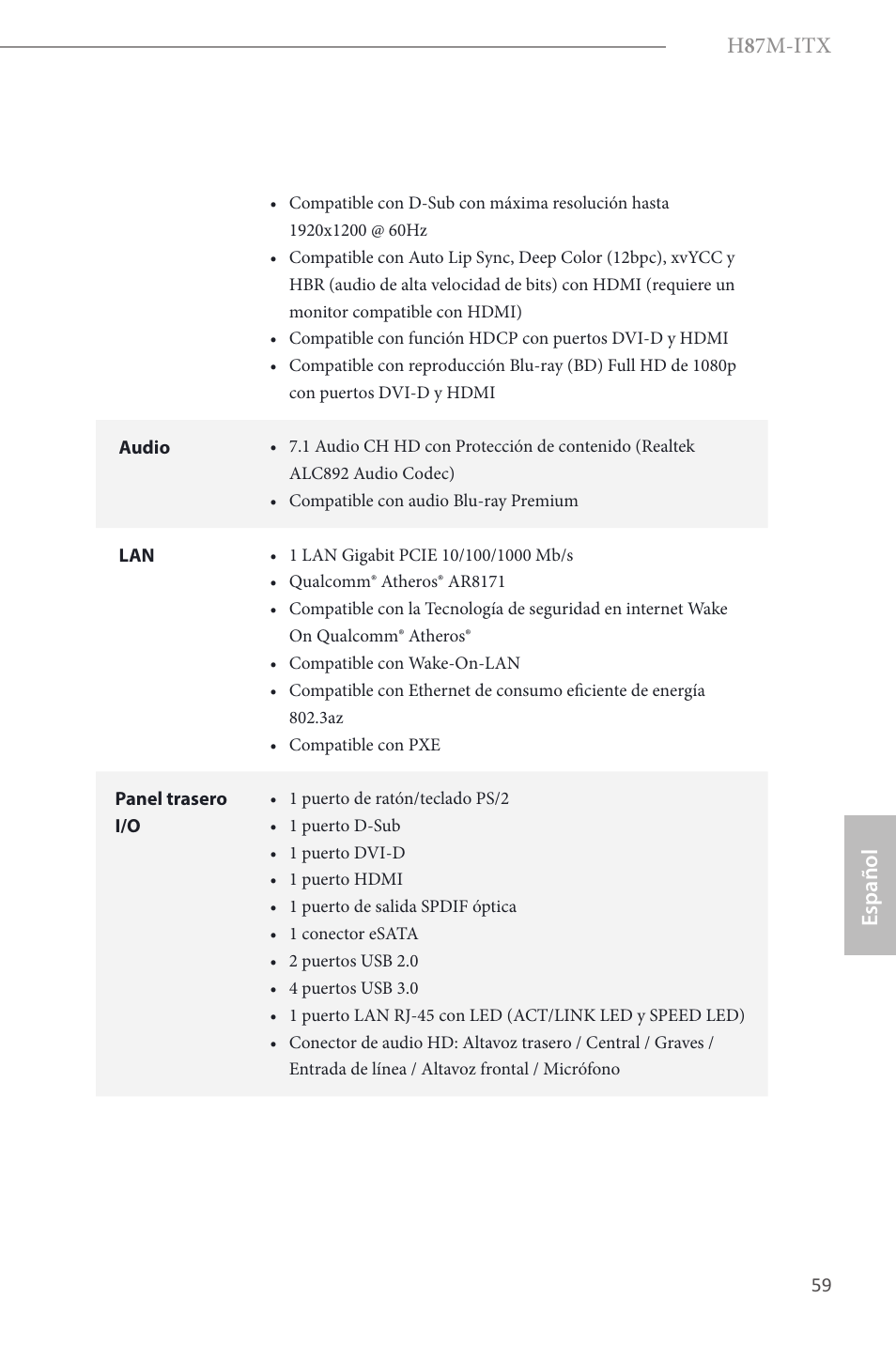 H 8 7m-itx, Español | ASRock H87M-ITX User Manual | Page 60 / 149