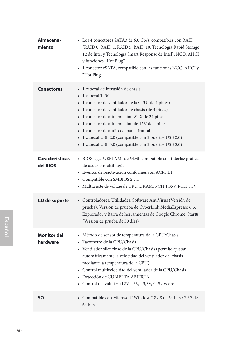 Español | ASRock H87M-ITX User Manual | Page 61 / 149