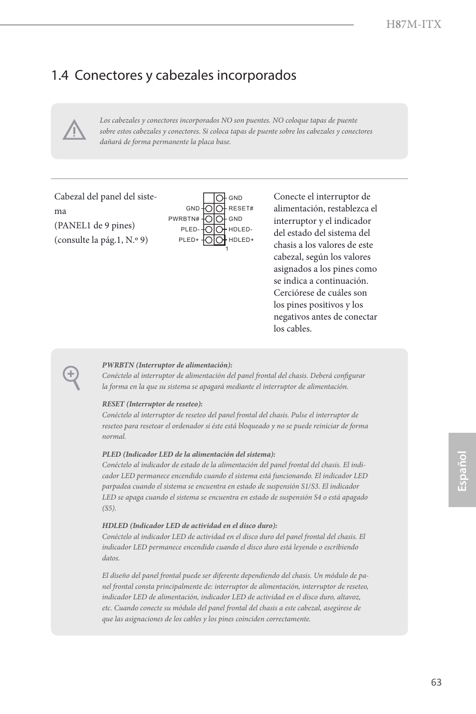 4 conectores y cabezales incorporados, H 8 7m-itx, Español | ASRock H87M-ITX User Manual | Page 64 / 149