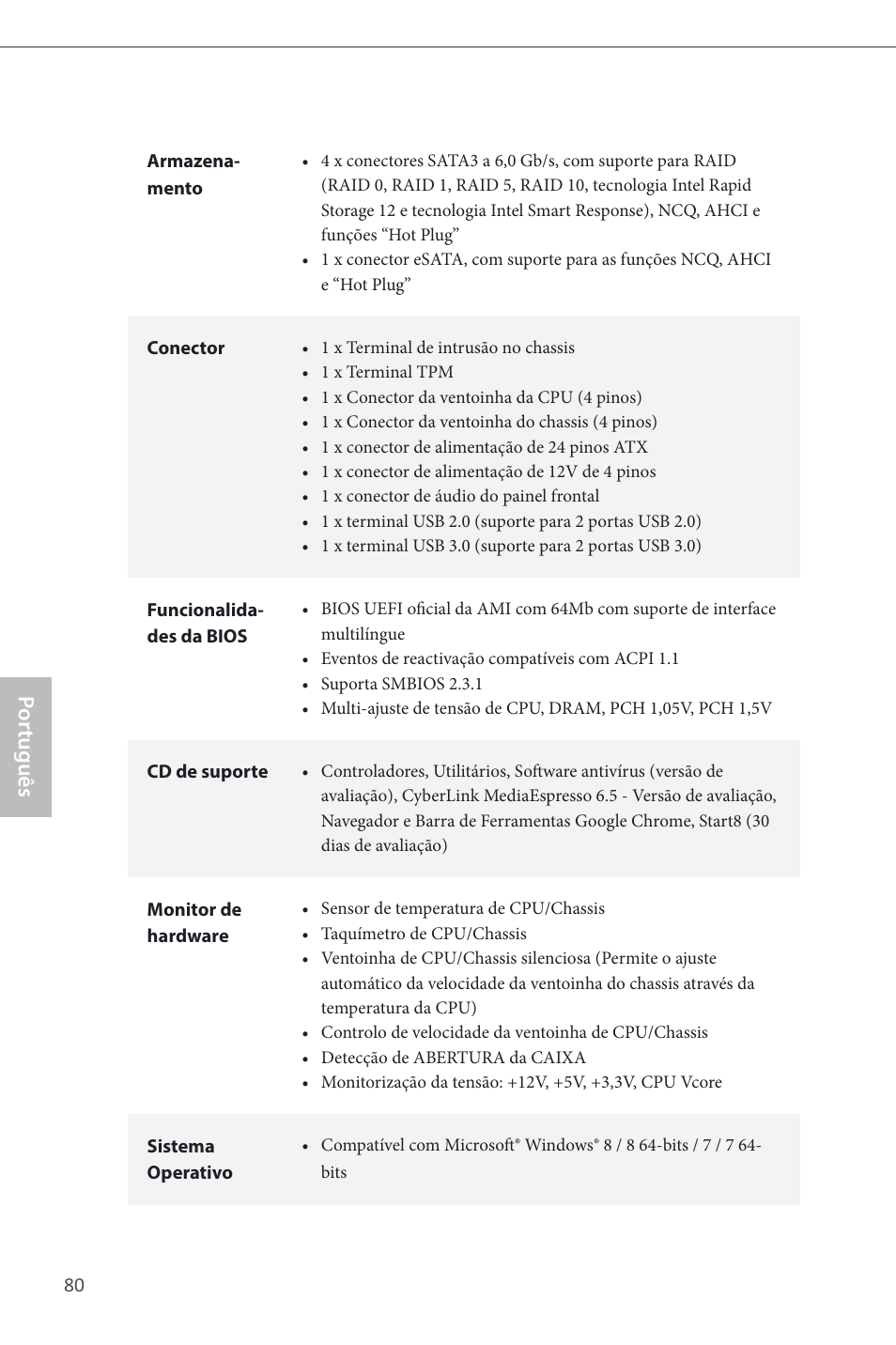 Por tuguês | ASRock H87M-ITX User Manual | Page 81 / 149