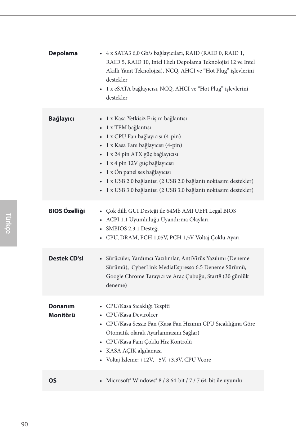 Türk çe | ASRock H87M-ITX User Manual | Page 91 / 149