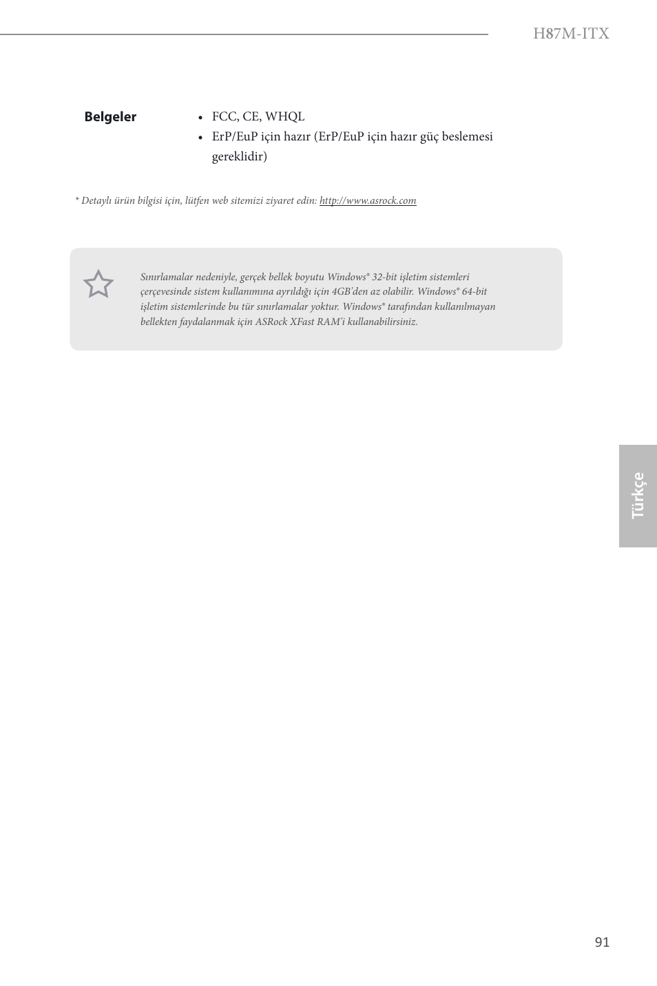 H 8 7m-itx, Türk çe | ASRock H87M-ITX User Manual | Page 92 / 149