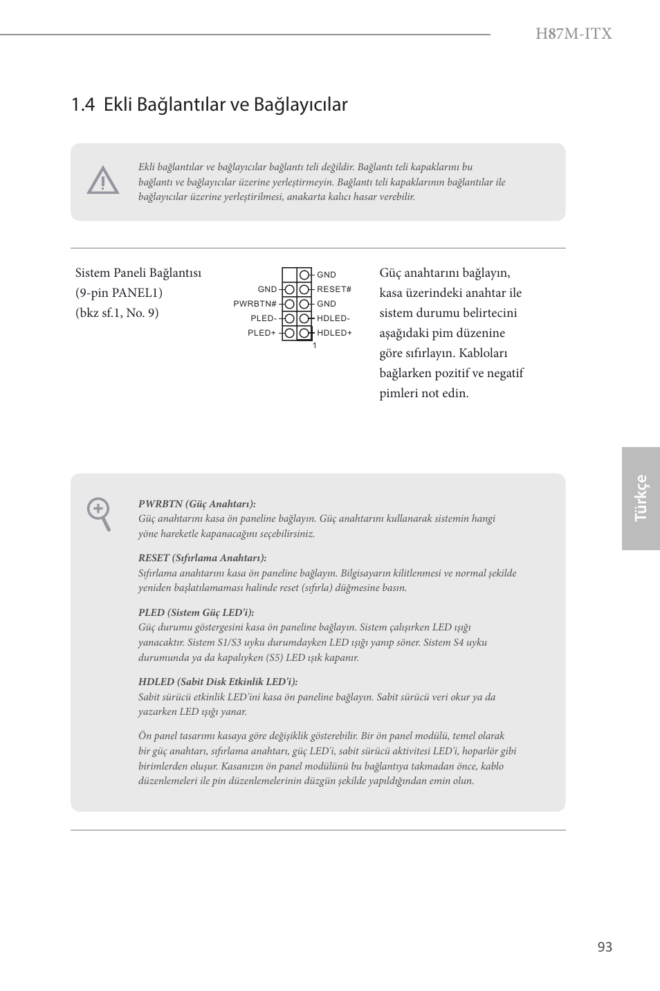 4 ekli bağlantılar ve bağlayıcılar, H 8 7m-itx, Türk çe | ASRock H87M-ITX User Manual | Page 94 / 149