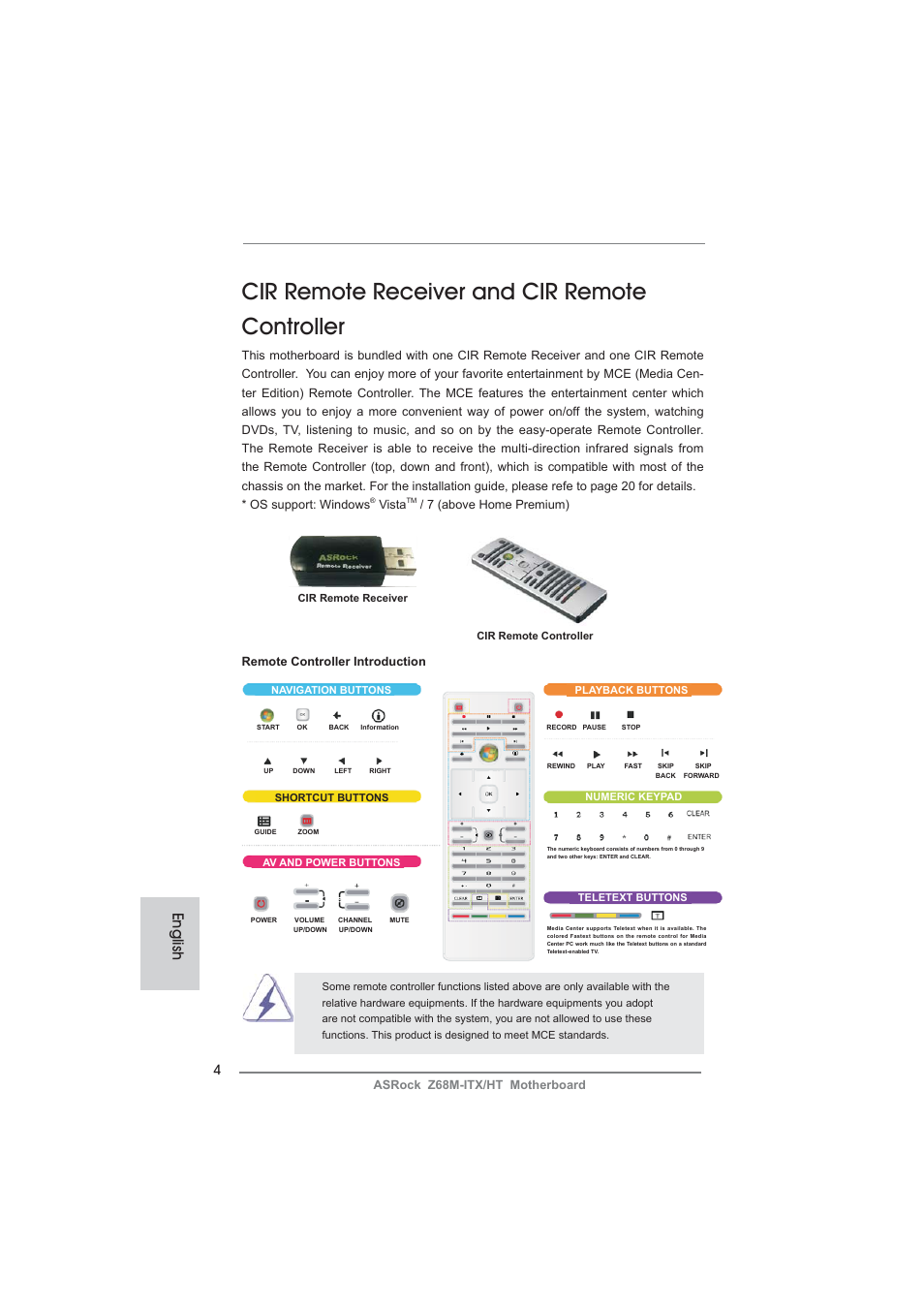 Cir remote receiver and cir remote controller, English | ASRock Z68M-ITX__HT User Manual | Page 4 / 154