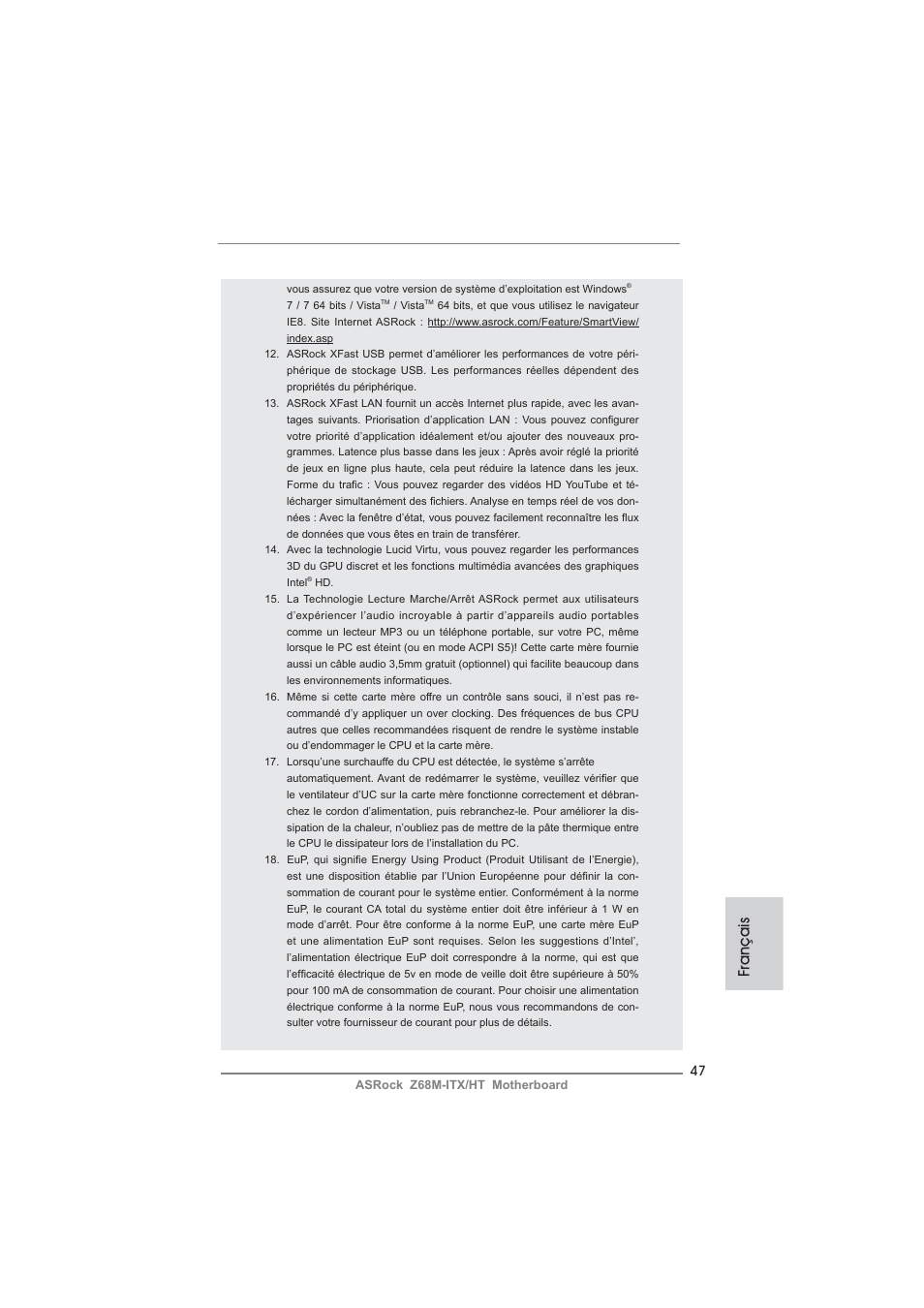 Français | ASRock Z68M-ITX__HT User Manual | Page 47 / 154