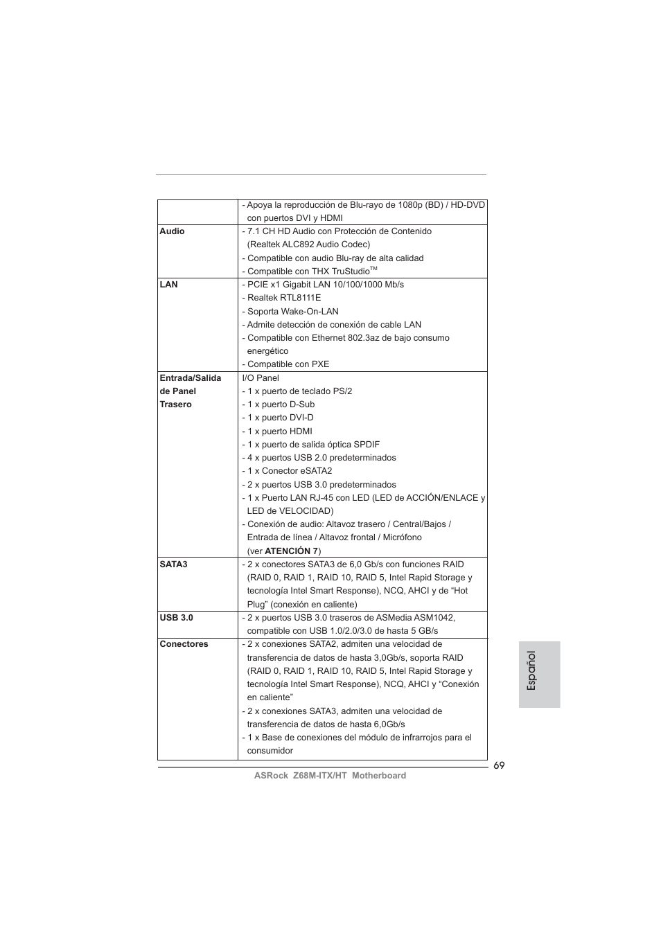 Español | ASRock Z68M-ITX__HT User Manual | Page 69 / 154